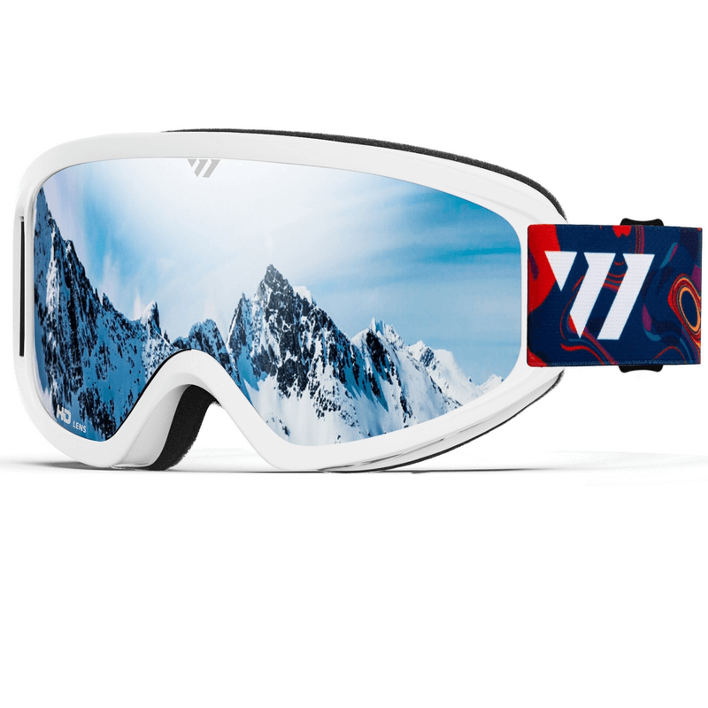 White Ski Goggles with Anti-fog UV400 Double Layers Lens and Mountain Reflection, Unisex Fit, Model SF0565
