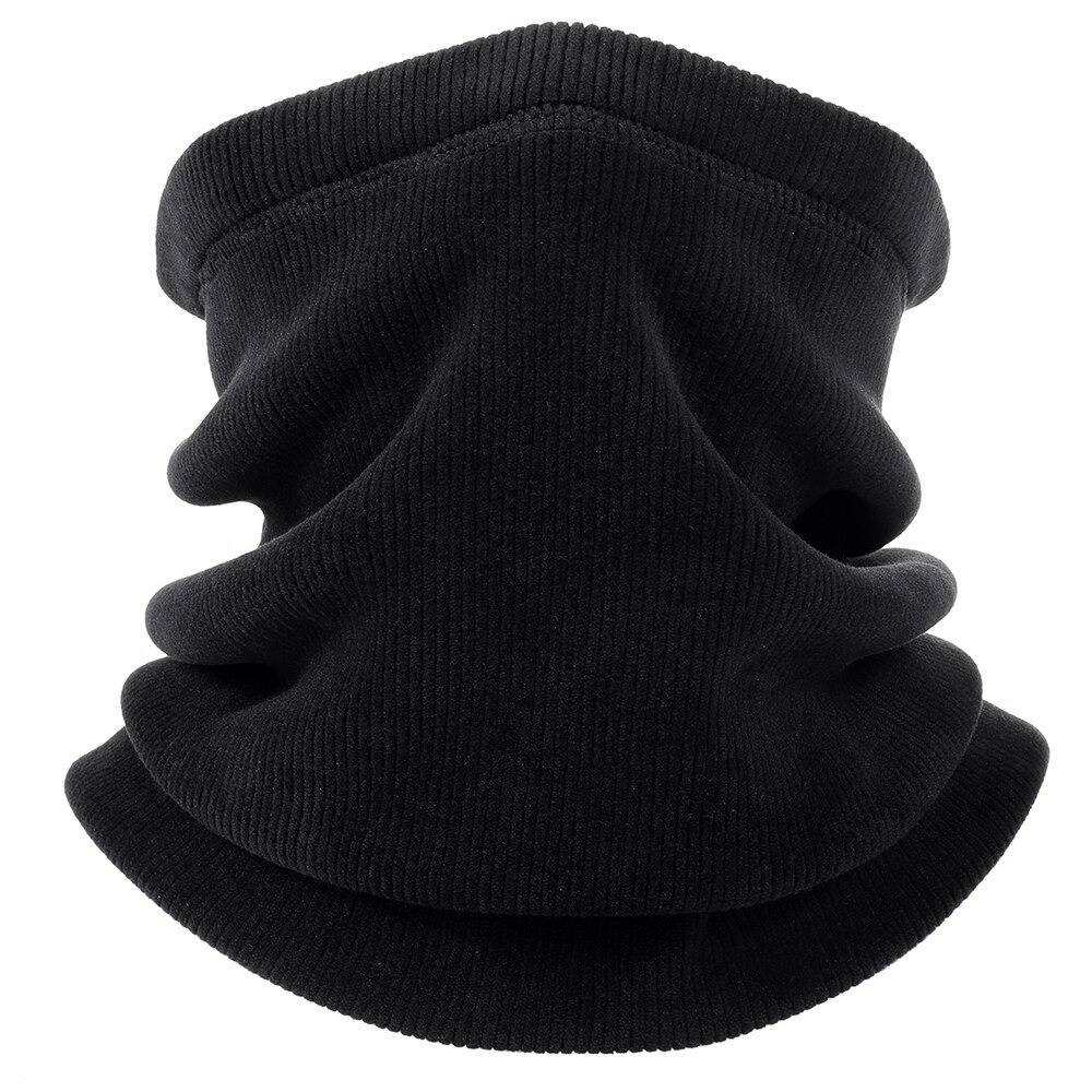 Black thermal corduroy elastic scarf and cycling half-face mask, unisex, soft polyester, solid pattern, 10.2x12.2 inches for outdoor use.