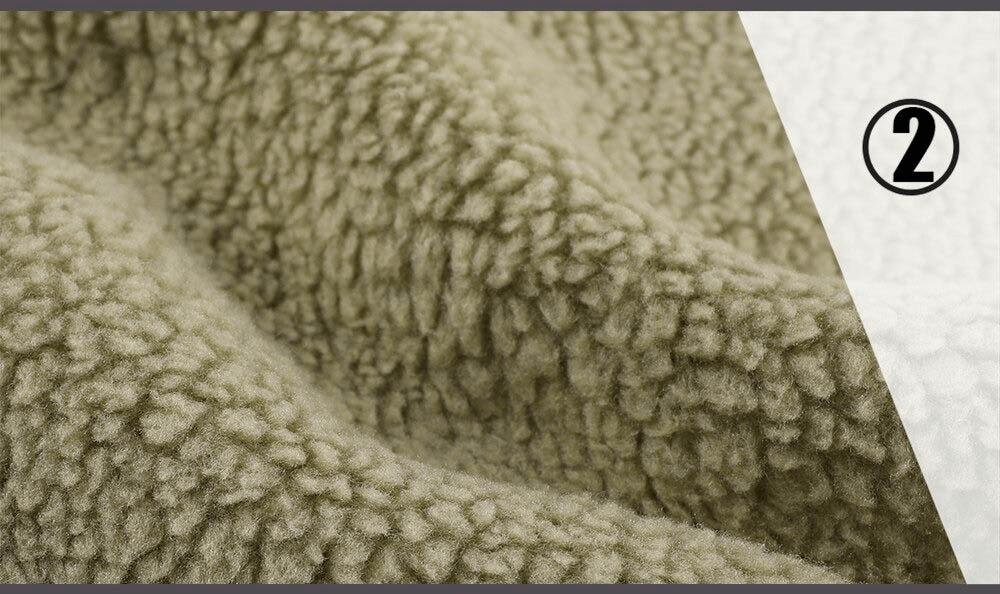 Close-up of fuzzy olive green fleece fabric with number 2 overlay, showcasing soft texture and warmth.