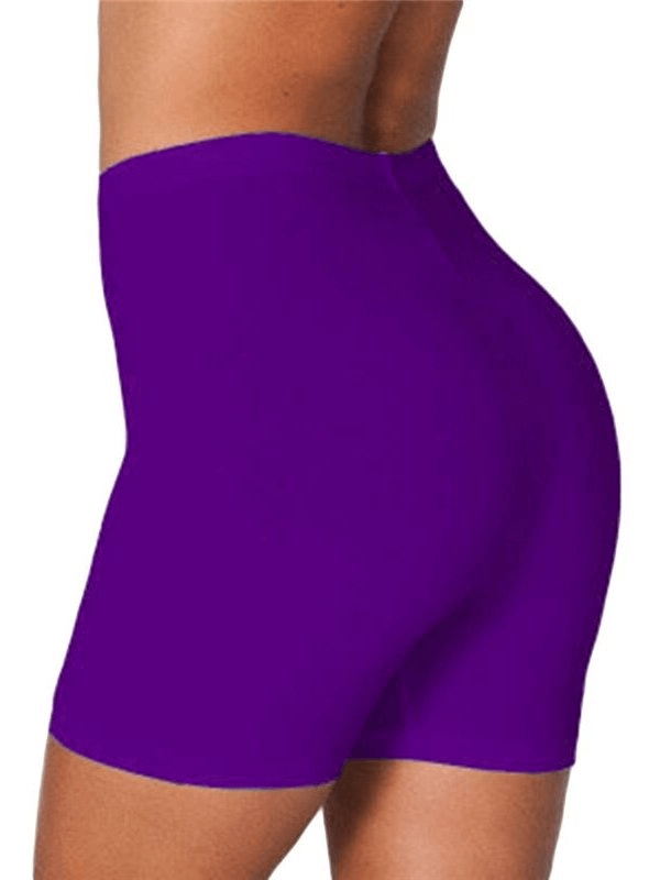 Purple slim elastic women's fitness shorts with a high waist, designed for comfort and flexibility during workouts.