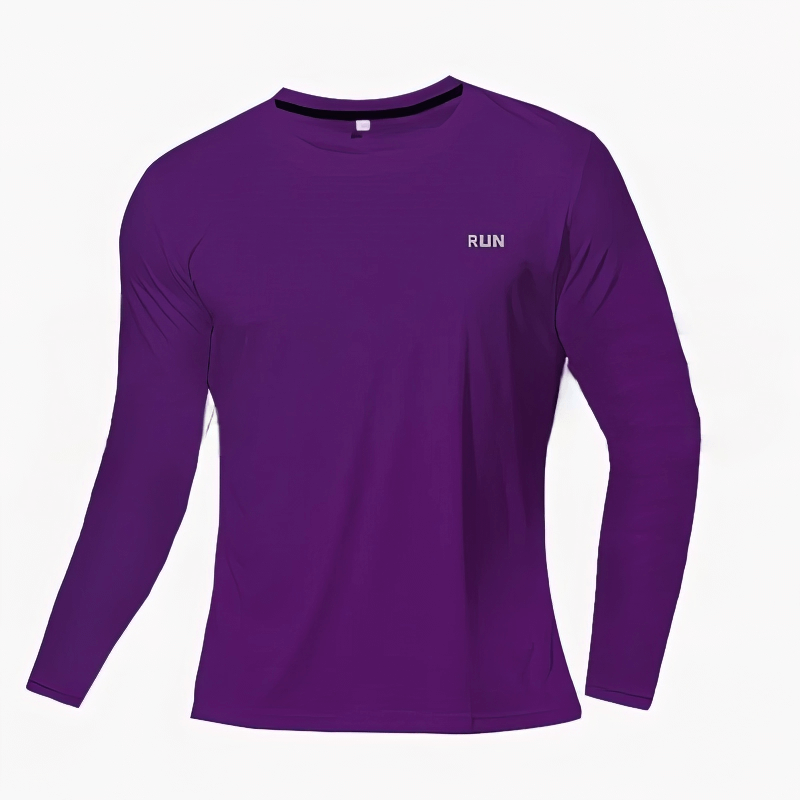 Slim Quick-Dry Men's Long Sleeve Training Shirt in purple, featuring lightweight polyester and quick-dry technology. Model SF0564.