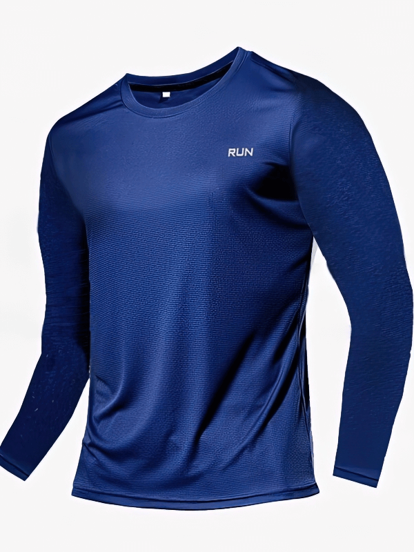Slim Quick-Dry Men's Long Sleeves Training Shirt SF0564 in blue, lightweight polyester, elastic fit, ideal for sports.