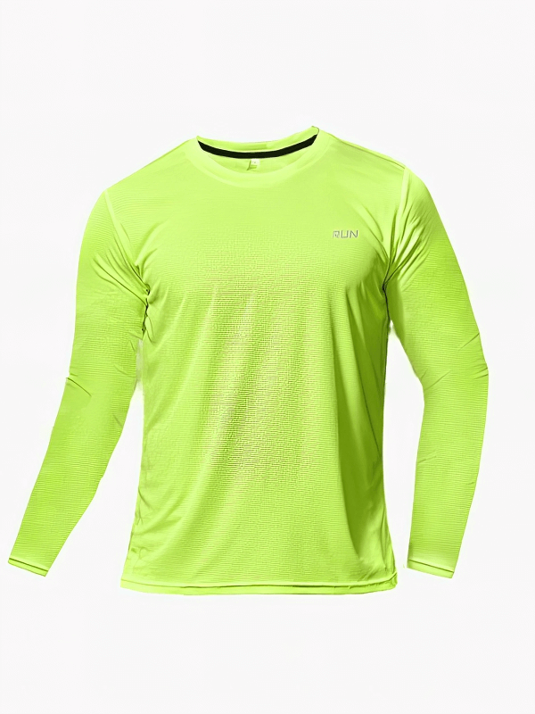 Lime green slim quick-dry men's long sleeves shirt for training, ideal for sports like basketball and running, featuring lightweight fabric.