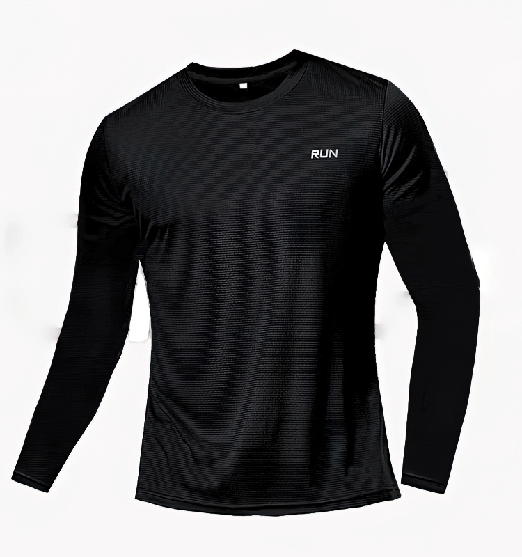 Slim Quick-Dry Men's Long Sleeve Shirt in black for training and sports, featuring lightweight polyester fabric and quick-dry technology.