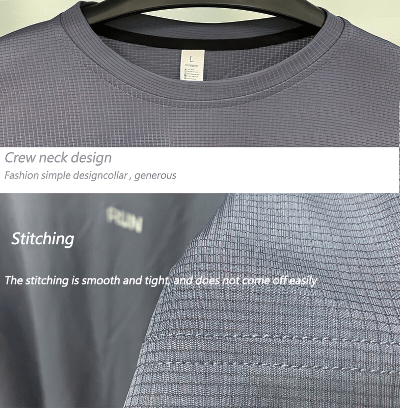 Close-up of Slim Quick-Dry men's shirt with crew neck design and tight stitching, ideal for training.