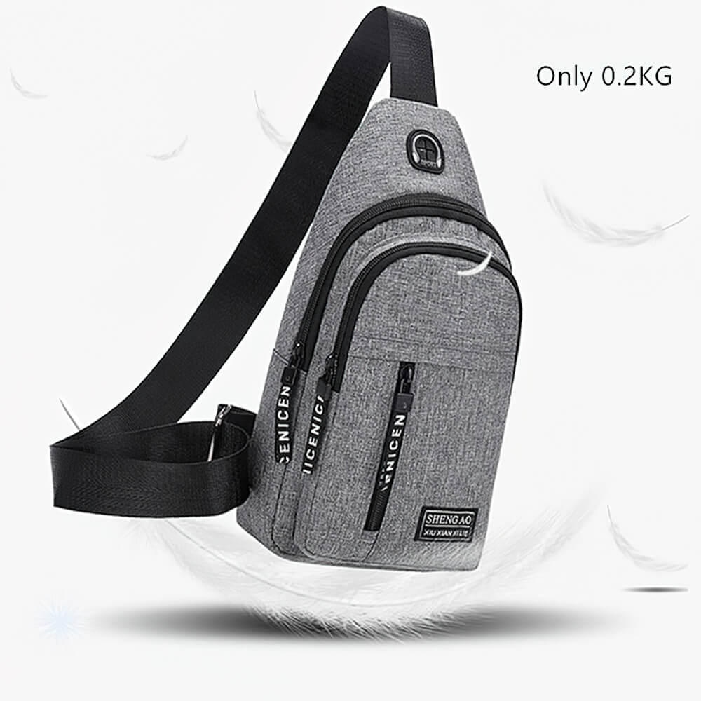 Small waterproof shoulder strap bag for men, stylish grey design, lightweight nylon, perfect for modern on-the-go lifestyle.