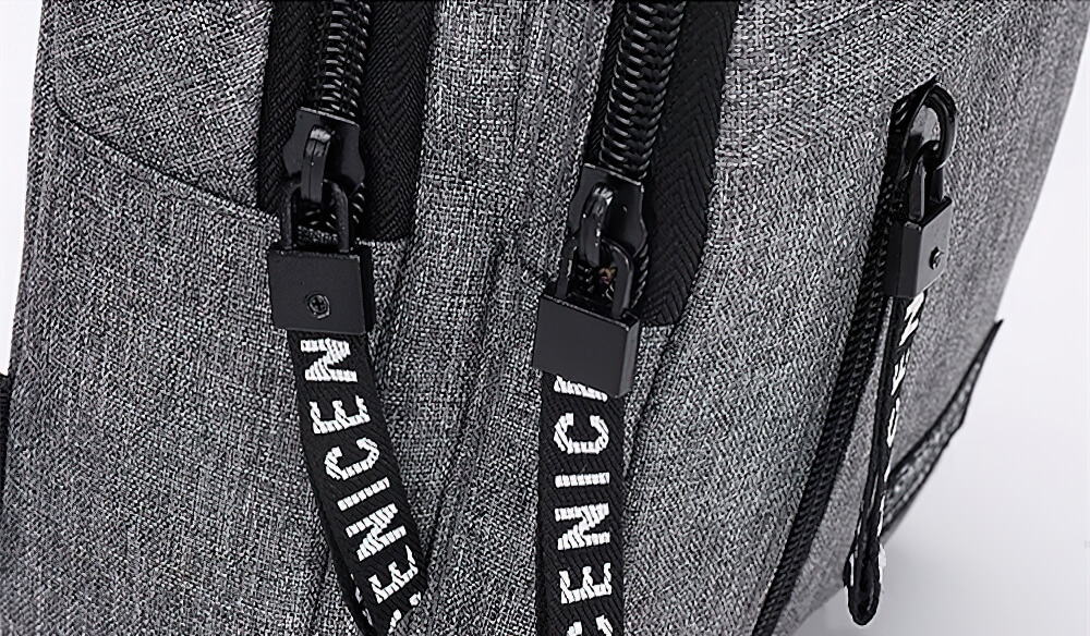 Close-up of durable zippers on men's waterproof shoulder bag SF1217, showcasing sleek nylon material and modern design.