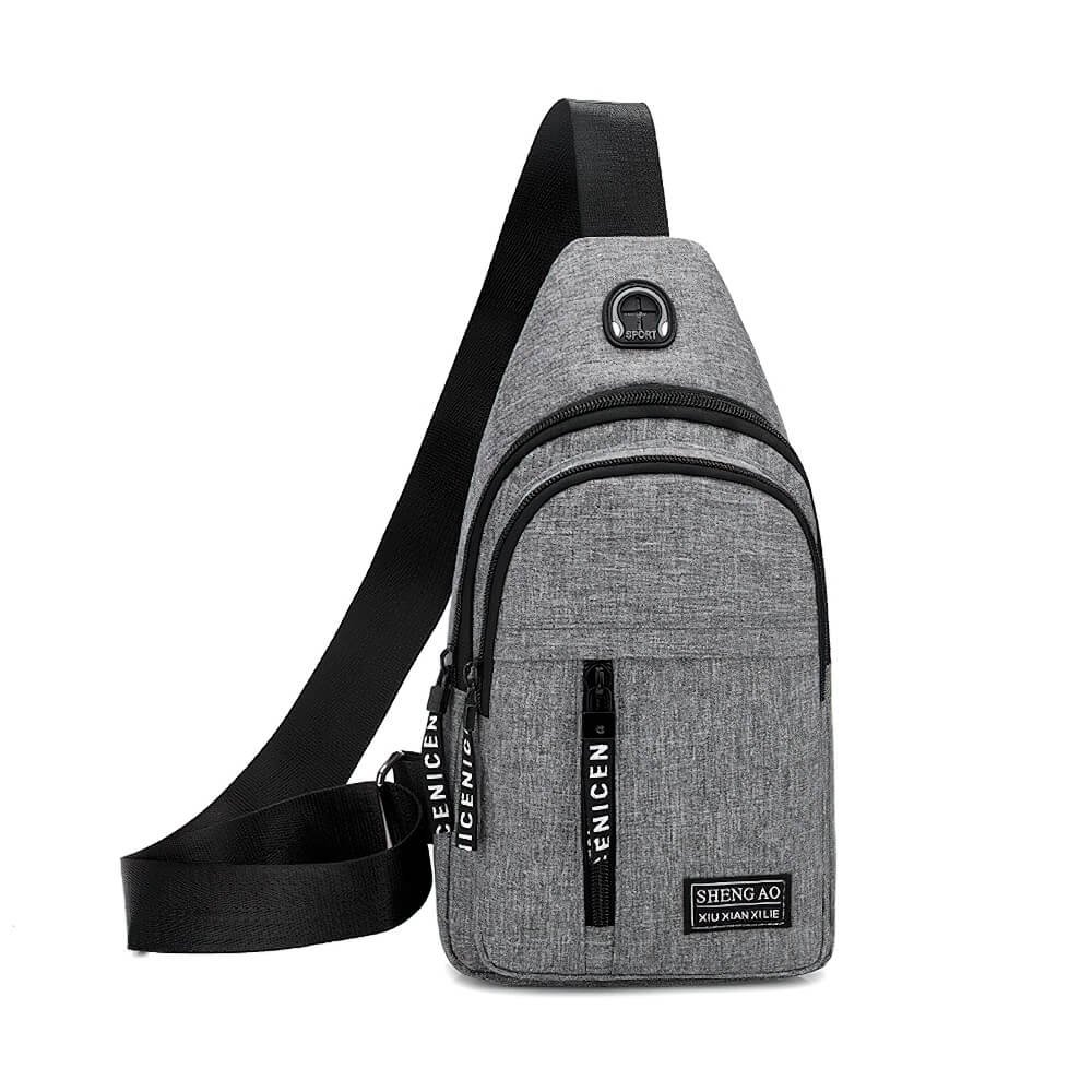 Gray waterproof single shoulder strap bag for men, featuring durable nylon material and secure zipper closure. Ideal for modern men on the go.