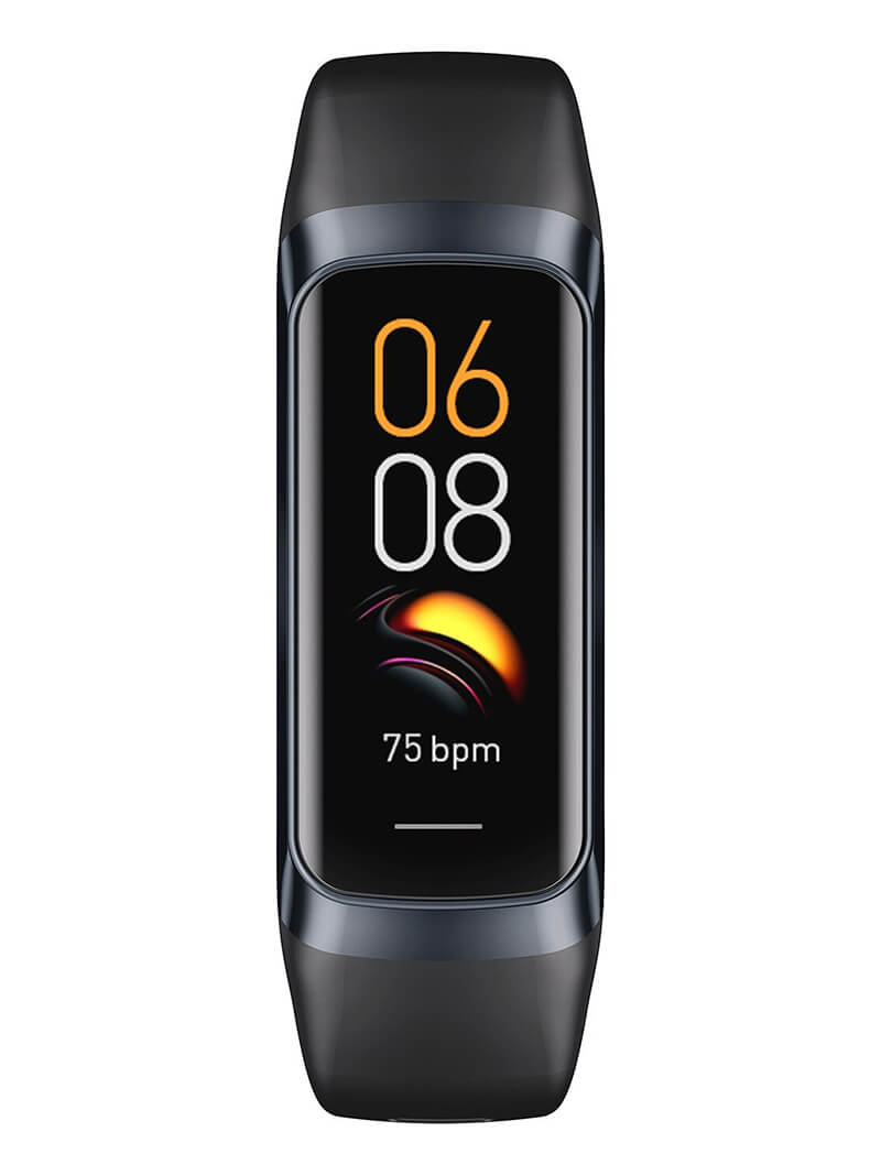 Smart Watch SF0560 with 1.1-inch AMOLED display, showing colorful interface and heart rate, features magnetic charging