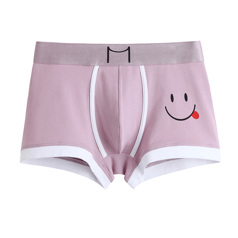 Smiley Print Pink Cotton Boxer for Men - Comfortable, Breathable Male Underwear, Fun Design, Perfect for Everyday Wear