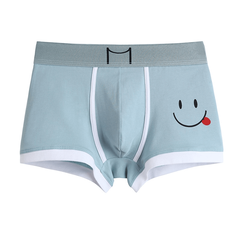 Smiley Print Cotton Boxer for Men in blue with playful smiley design, breathable high-quality cotton, product code SF0739.