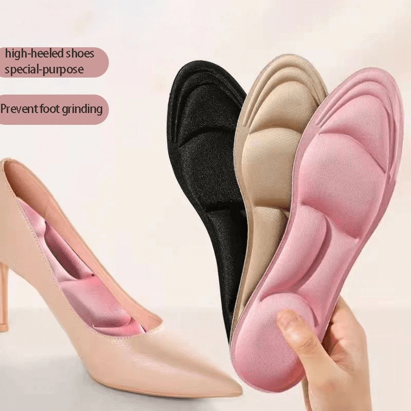 Colorful orthopedic insoles for high heels, designed to prevent foot grinding and enhance comfort with soft breathable materials.