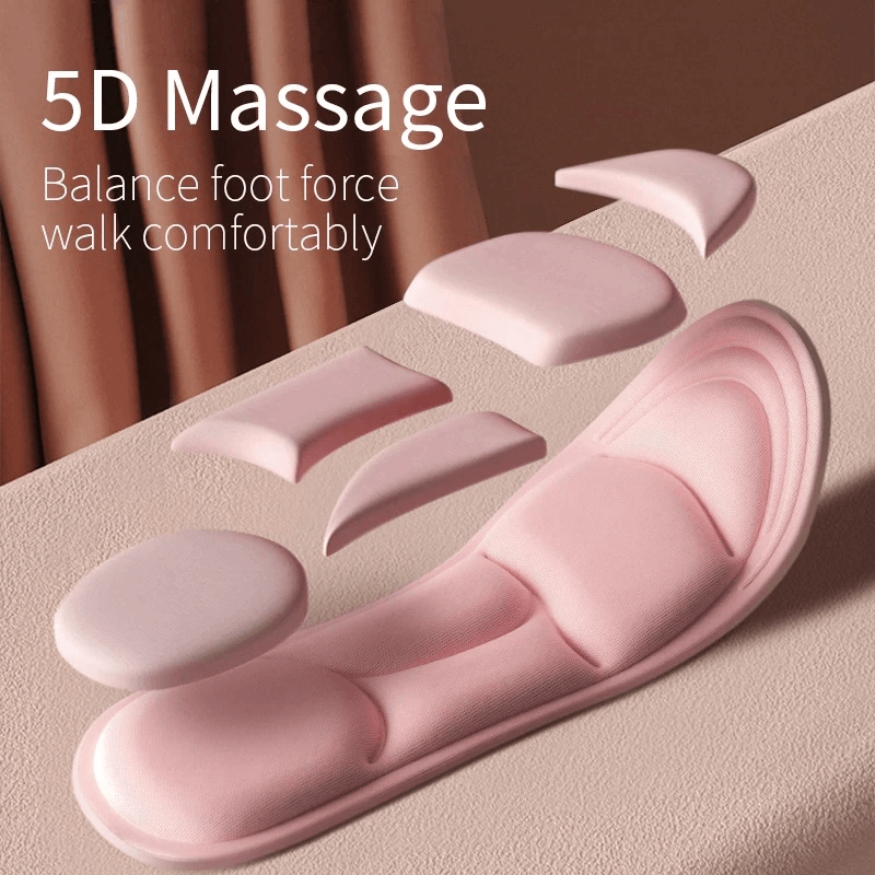 Soft breathable orthopedic insoles with 5D massage feature, showcasing balance and comfort for all-day wear.