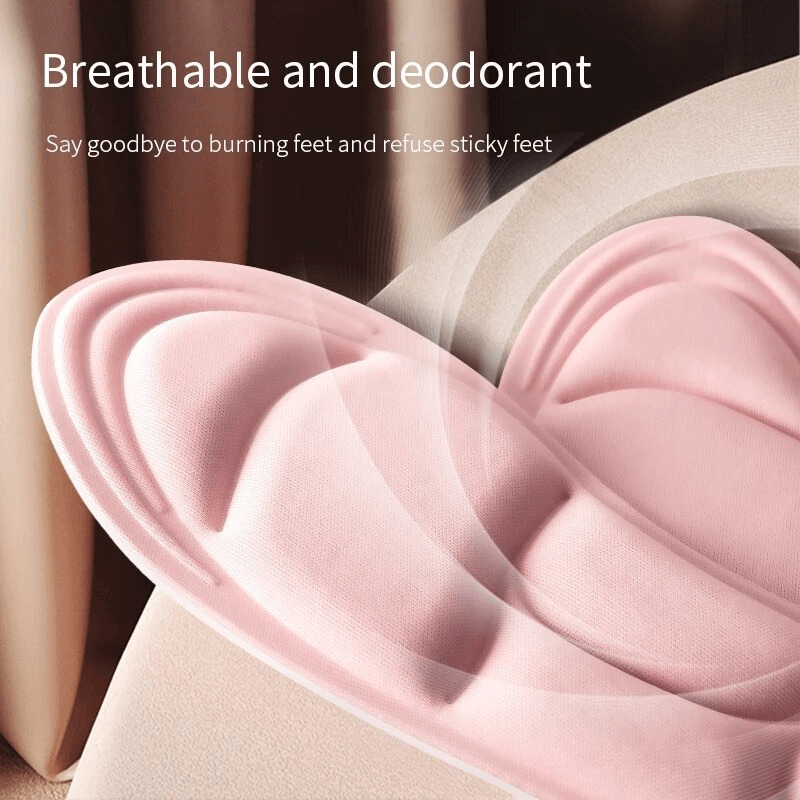 Close-up of soft breathable orthopedic insole with pink memory foam texture, highlighting anti-slipping and shock-absorbing features.