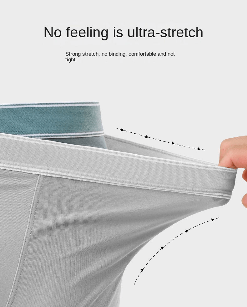 Demonstration of ultra-stretch soft cozy cotton boxers with middle-waisted fit, highlighting breathable comfort and flexibility.