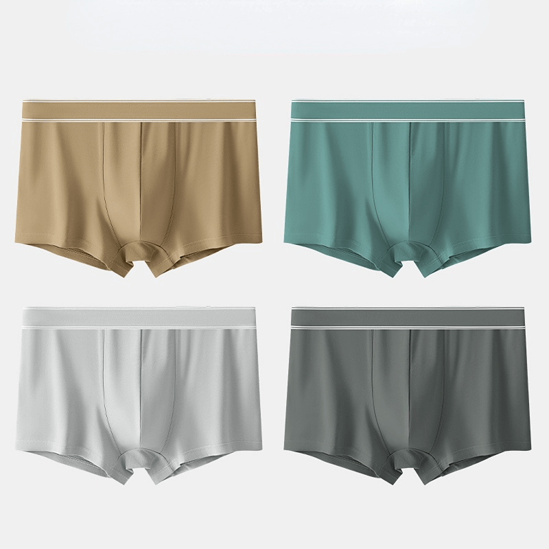 Four colorful Soft Cozy Cotton Boxer briefs for men showcasing breathable, fashion-forward design.