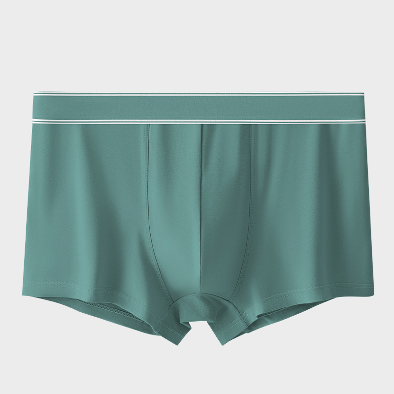 Soft cozy cotton boxer for men in green, fashion breathable underpants, middle-waisted fit, perfect for comfort and style.