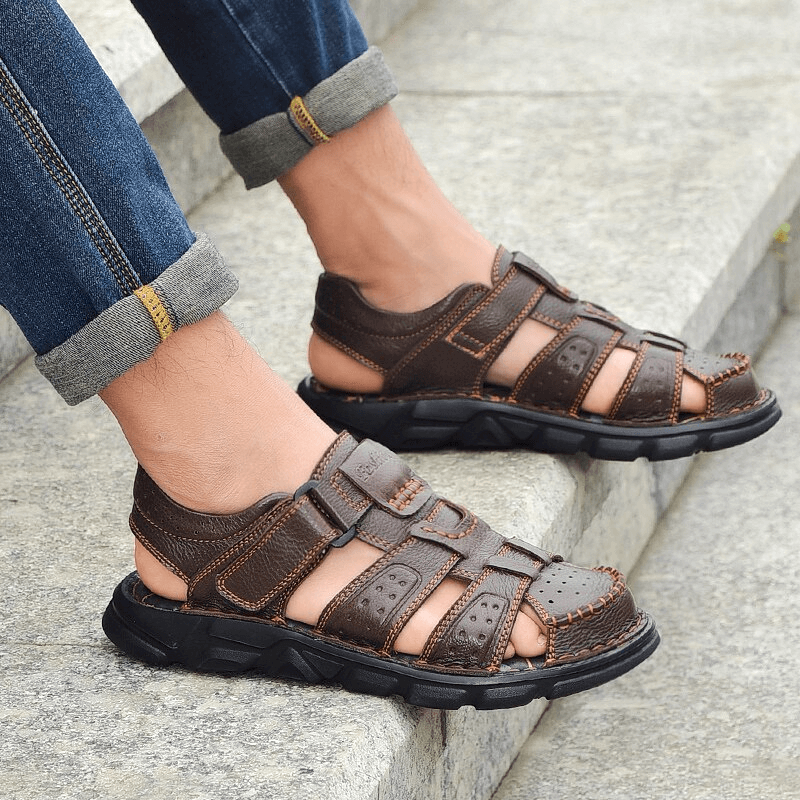 Soft Soles Genuine Leather Trekking Sandals with Anti-Collision Toes - SF1080