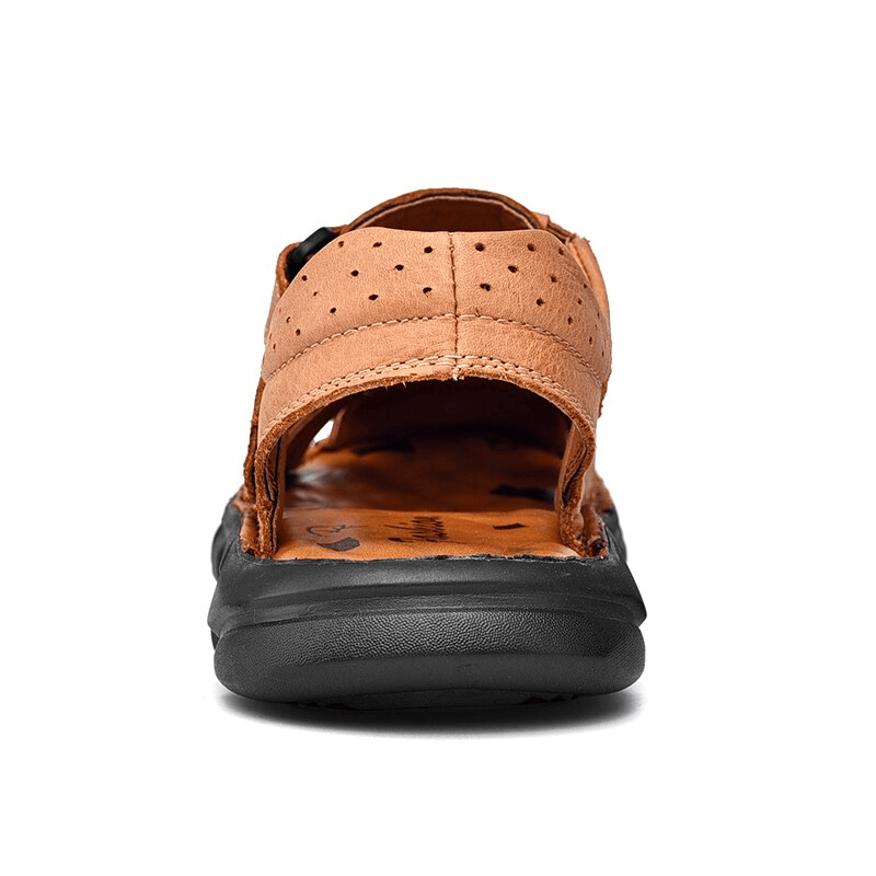 Soft Soles trekking sandal with genuine leather, black rubber outsole, anti-collision toes for men. Style SF1080.