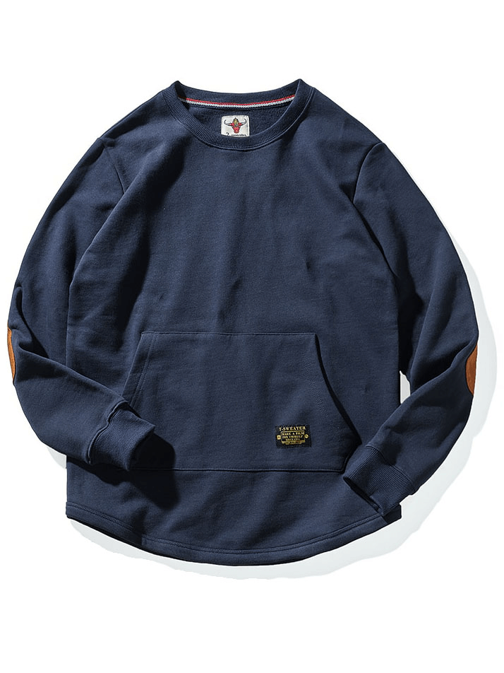 Solid Color Kangaroo Pocket Warm Round Neck Sweatshirt SF1243 in navy blue with full sleeves and casual fit, perfect for men.
