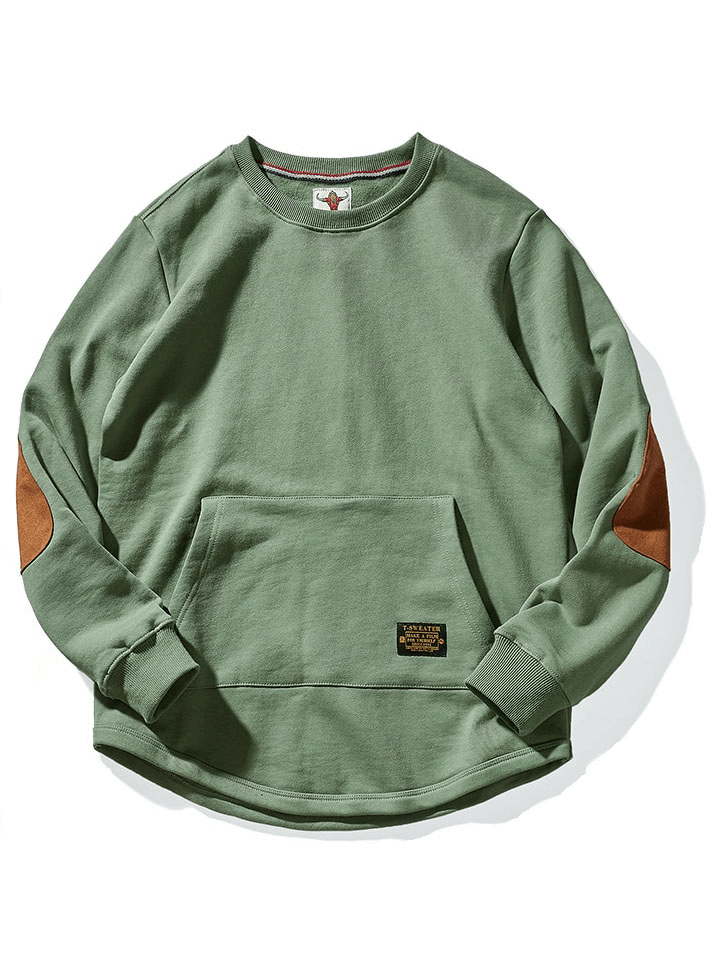 Sweat-shirt chaud à col rond avec poche kangourou de couleur unie - SPF1243 