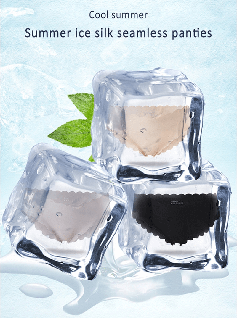 Summer ice silk seamless panties displayed in ice cubes for a cool, refreshing look.