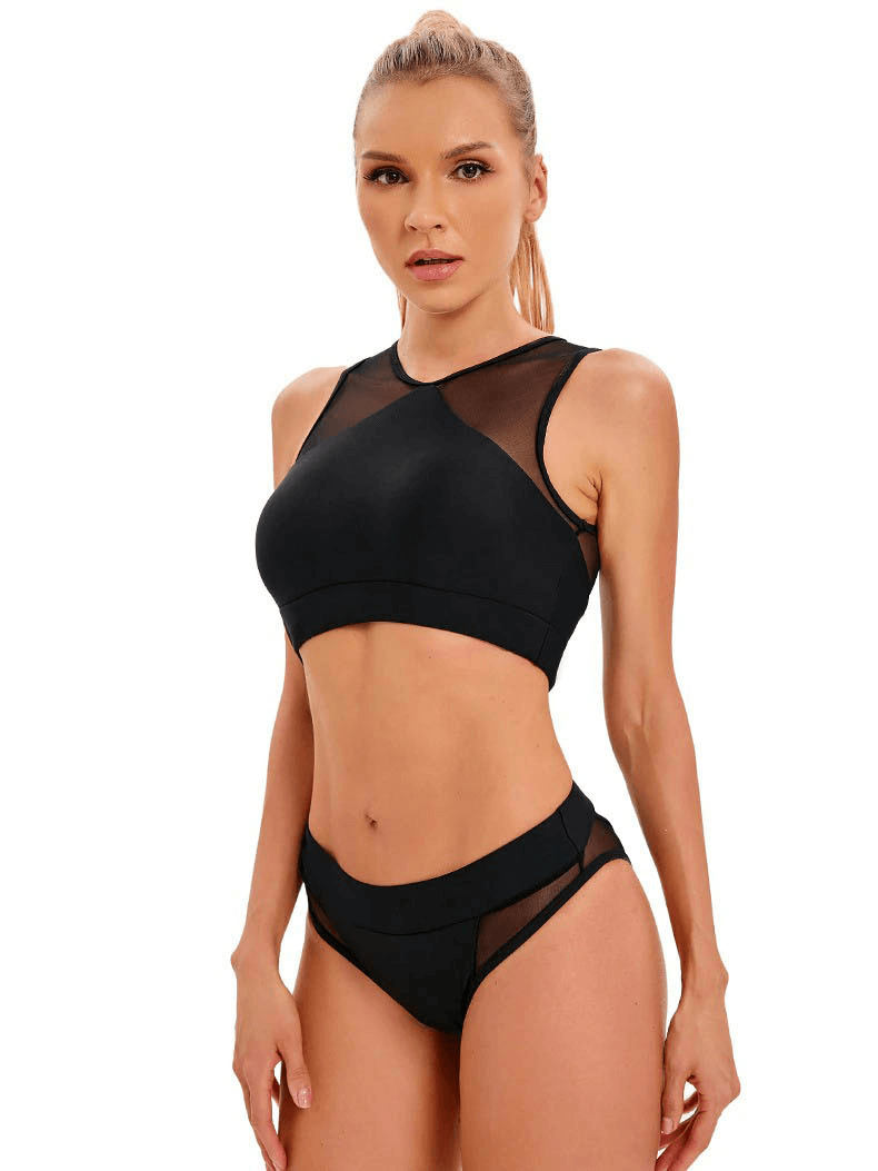 Solid Color Mesh Bikini Set SF0589, Transparent Backless, Stylish Beachwear for Women, Low Waist, Durable Spandex Blend, Mesh Design