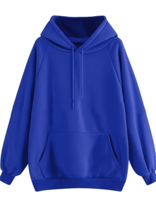 Solid color women's long sleeve blue hoodie with front pockets, perfect for casual comfort and lightweight warmth, style SF0064.