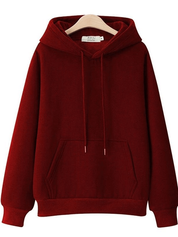 Solid red women's sweatshirt, long sleeves hoodie with front pockets, SF0064, cotton blend for comfort and style.
