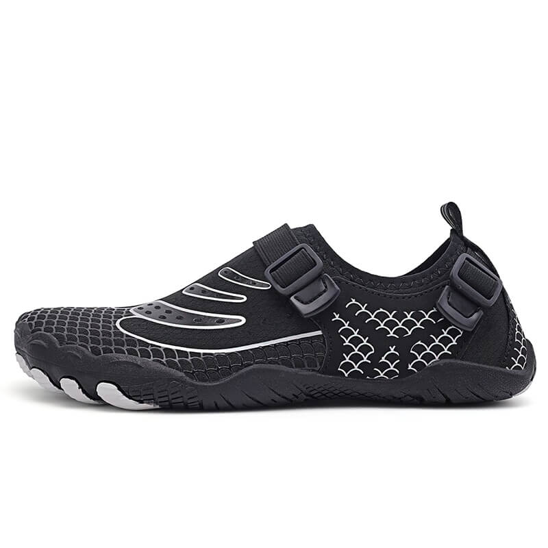 Unisex sports aqua shoes SF0474, black with synthetic upper and TPR outsole, perfect for swimming, hiking, and water sports.