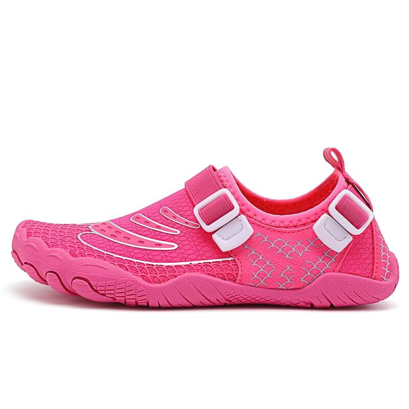 Pink unisex sports aqua shoes for swimming and outdoor activities, featuring a synthetic upper and TPR outsole for comfort and support.