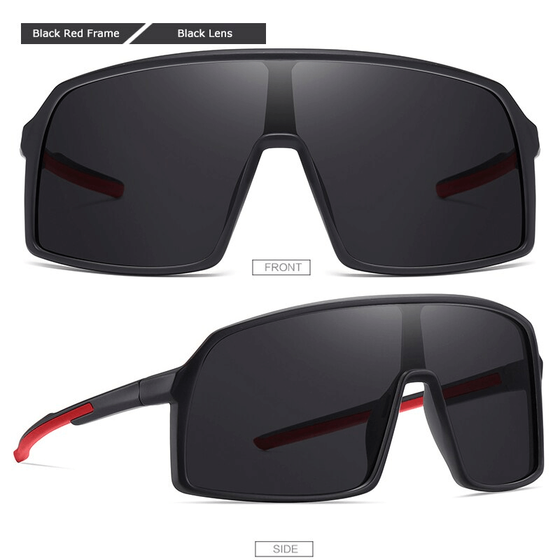 Black red frame sports big frame windproof goggles with UV400 TAC lenses, front and side view, SF0955 fashion eyewear.