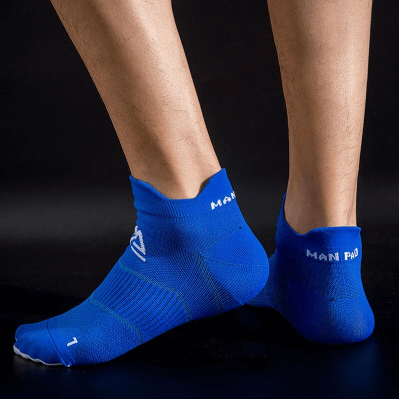 Blue sports breathable elastic lightweight low-rise socks providing ankle support for men and women during activities.