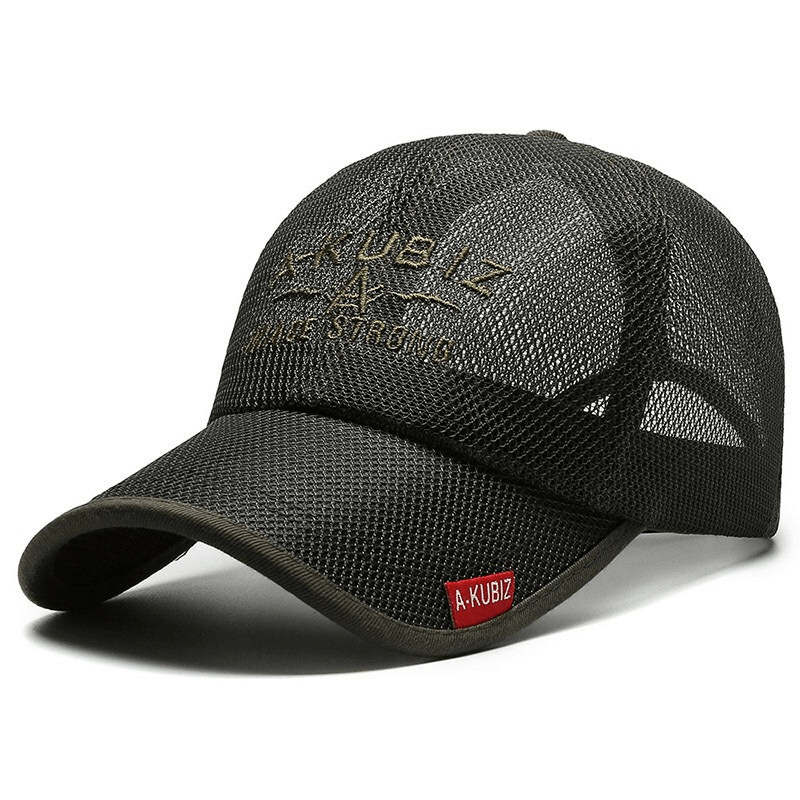Breathable mesh golf snapback hat in black featuring quick-dry polyester material with stylish lettering and an adjustable strap for comfort.