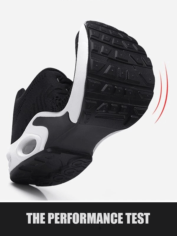 Women's running shoe sole showing flexibility and traction in performance test.