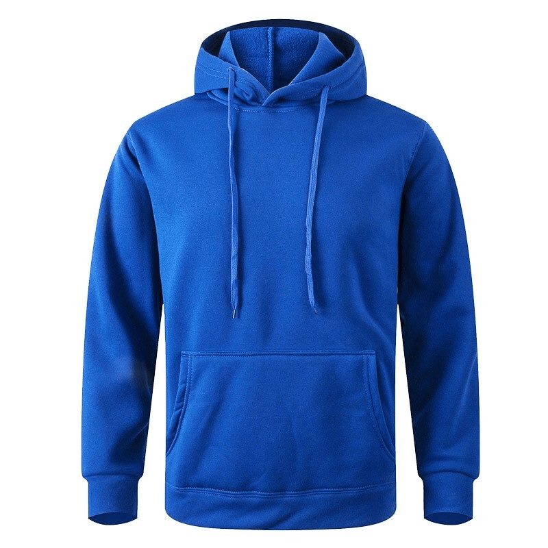 Blue sports casual solid color fleece hoodie for unisex, with hood and long sleeves, ideal for warmth and style in cooler weather.