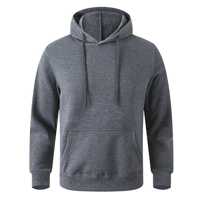 Solid color fleece hoodie in gray, sports casual style for unisex, warm and stylish with hooded collar and long sleeves.