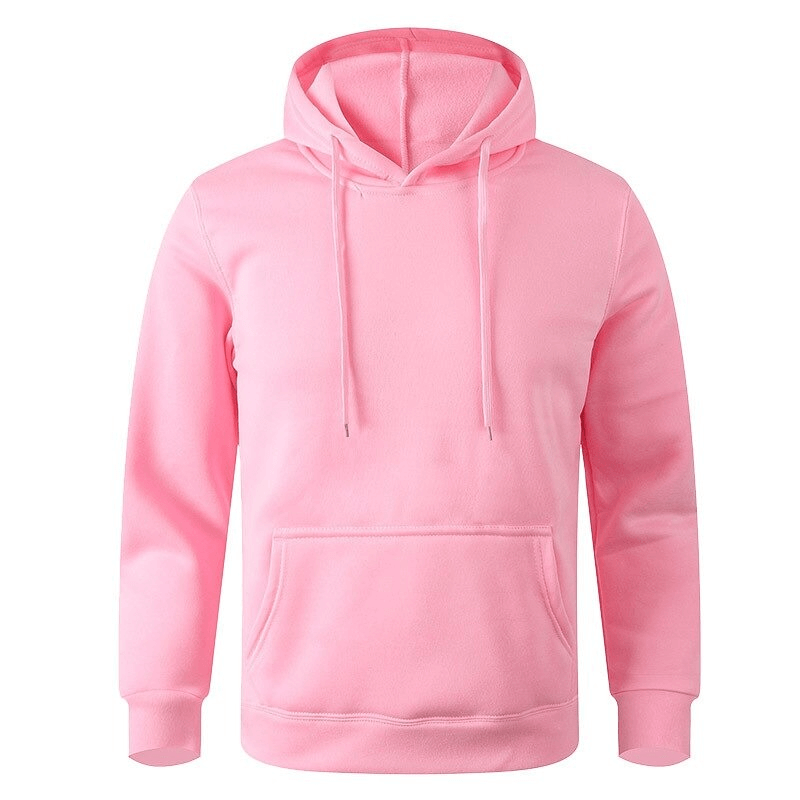 Sporty casual pink fleece hoodie with hooded collar, perfect for cool weather. Unisex, long sleeves, cotton-polyamide blend. Stylish warmth.