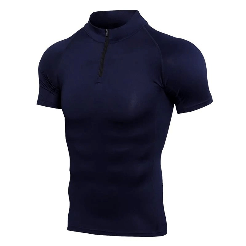 T-shirt à manches courtes avec fermeture éclair pour hommes de compression sportive - SPF0645 