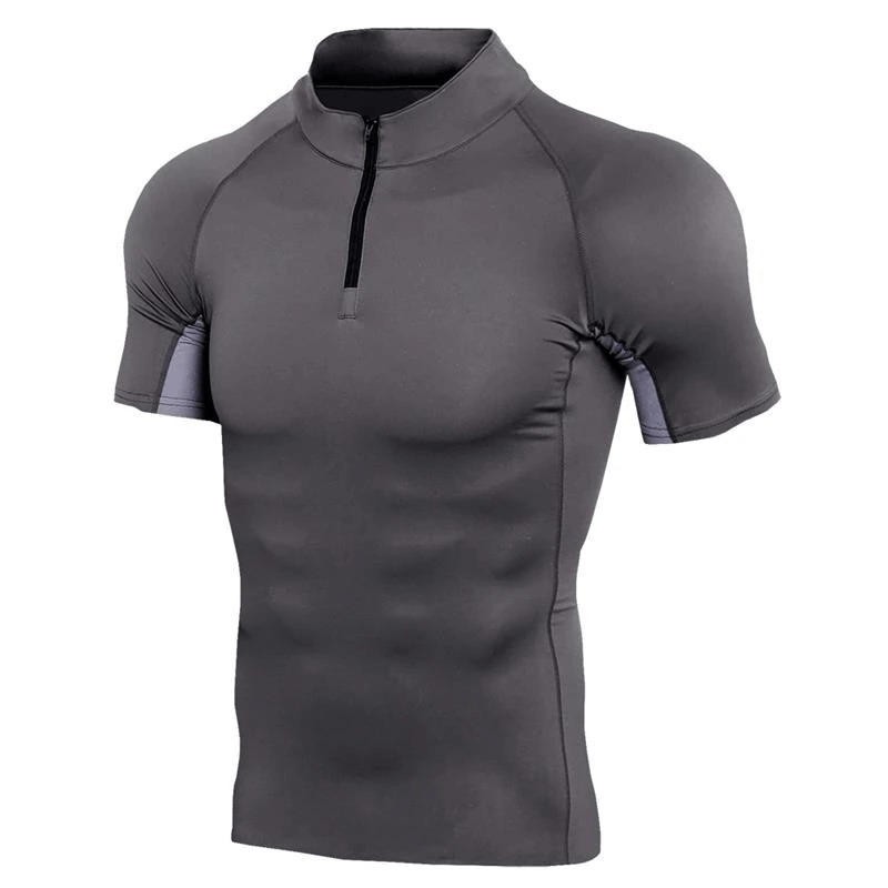 T-shirt à manches courtes avec fermeture éclair pour hommes de compression sportive - SPF0645 