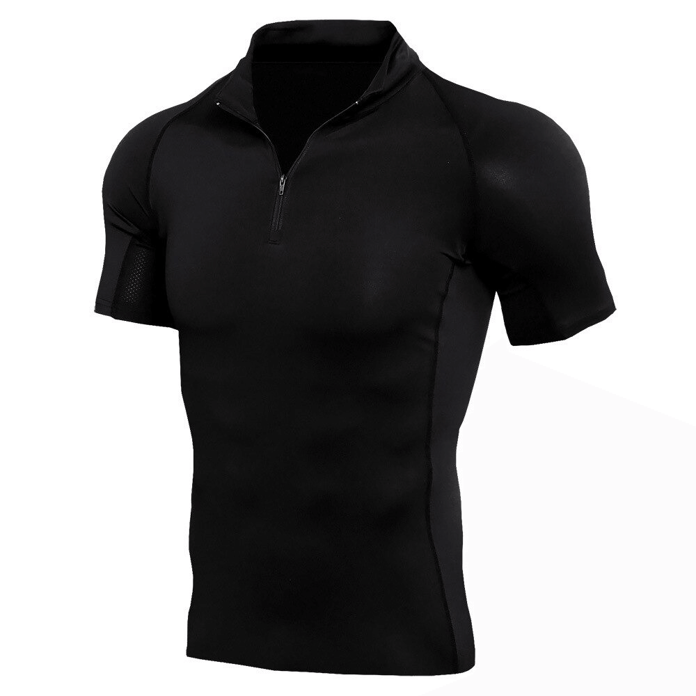 T-shirt à manches courtes avec fermeture éclair pour hommes de compression sportive - SPF0645 