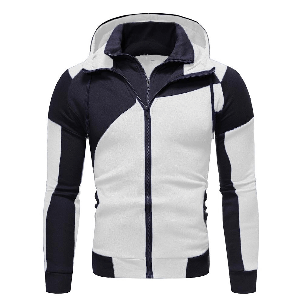 Sports Double Zipper Slim Hoodie for Men with hood, cotton-polyester blend, winter fashion, patchwork pattern, SF0298.