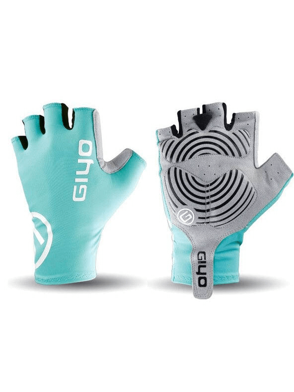 Unisex sports elastic half-finger bicycle gloves, turquoise color, with breathable cotton and durable design for comfortable cycling.