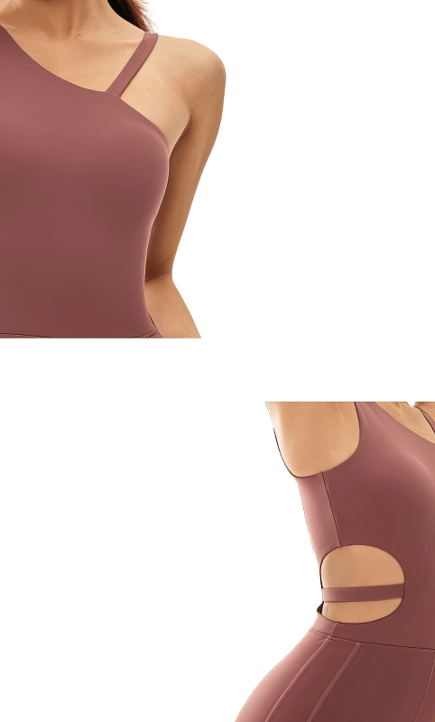 Stylish sleeveless yoga jumpsuit with cutout detail, showcasing flexible movement and sleek design. Perfect for active women.