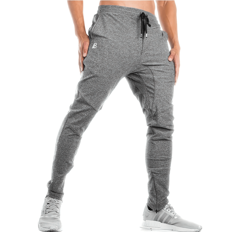Sports Elastic Quick-Drying Men's Pants with Pockets, lightweight gray design for breathable comfort during workouts.