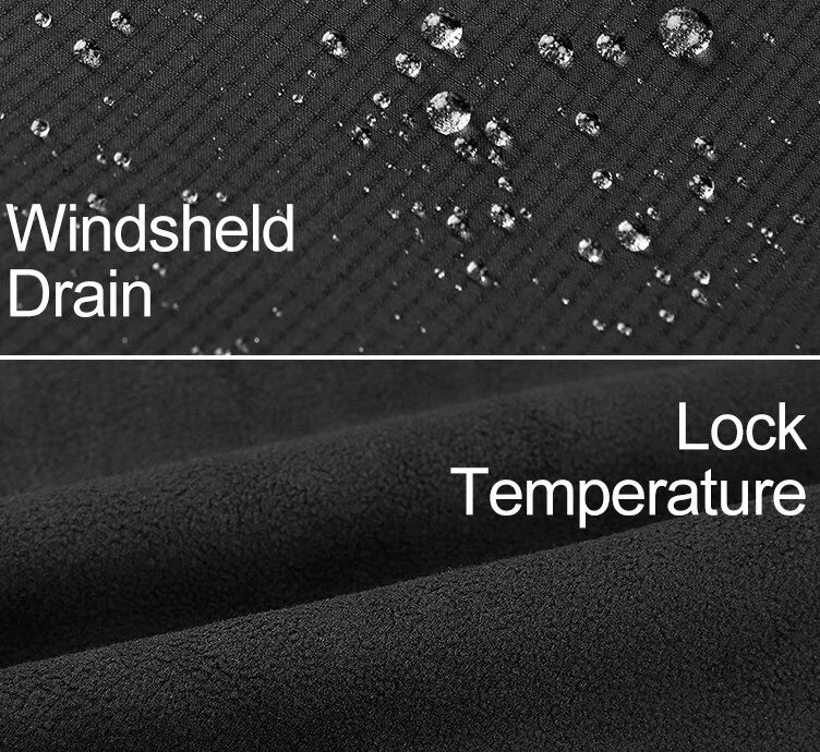 Hydrophobic and windproof fabric detail of women's hiking pants, showing water droplets and thermal insulation.