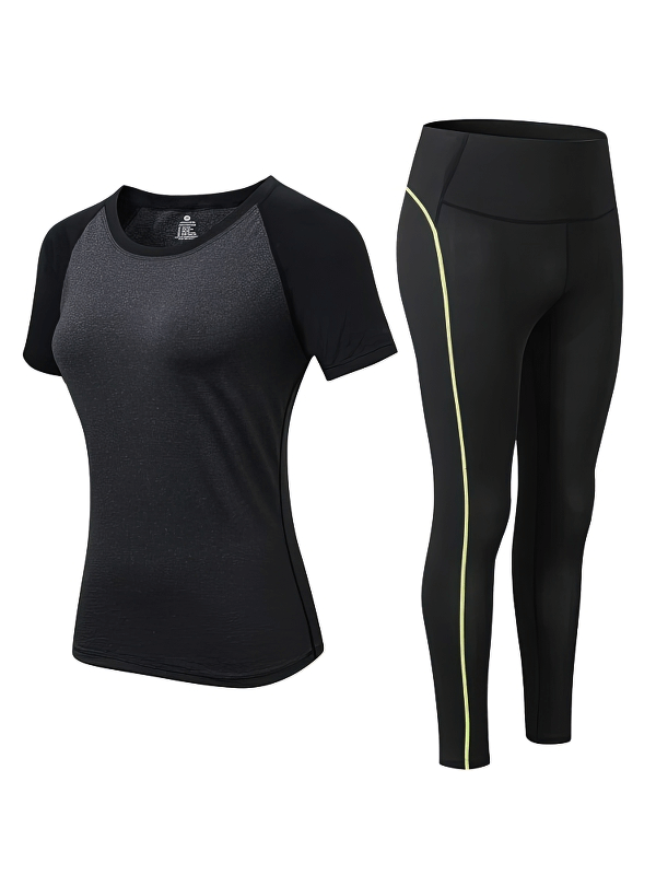 Sports Elastic Women's Short-Sleeve Split Suit, perfect for yoga and fitness. Eco-friendly, quick-drying fabric. SF1128.