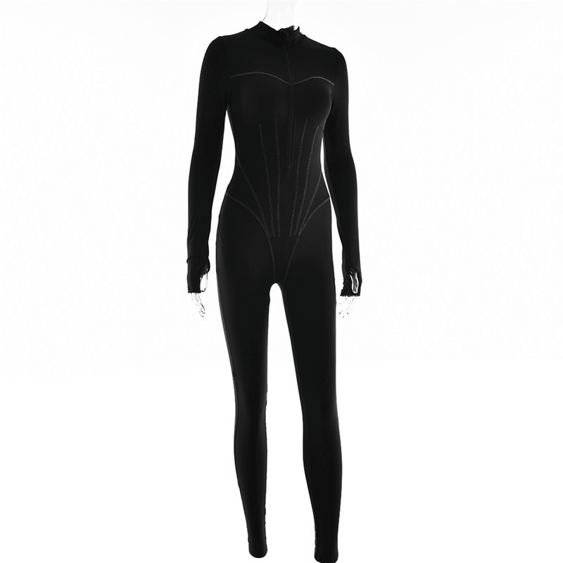 Sports Female Sexy Long Sleeves Jumpsuit with Front Zipper - SF1061