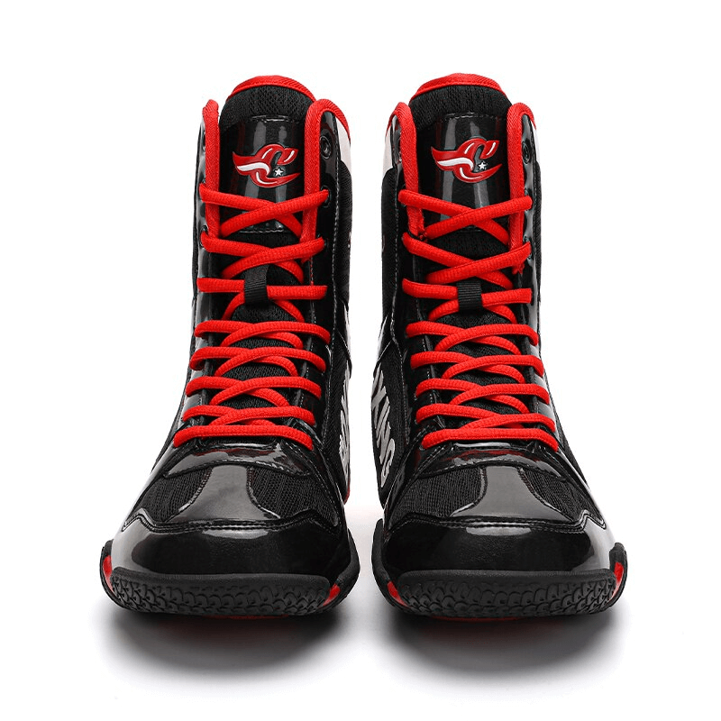 Sports Flexible Anti-Slip Unisex Wrestling Sneakers SF1202 with red laces and superior grip, showcased in a front view.