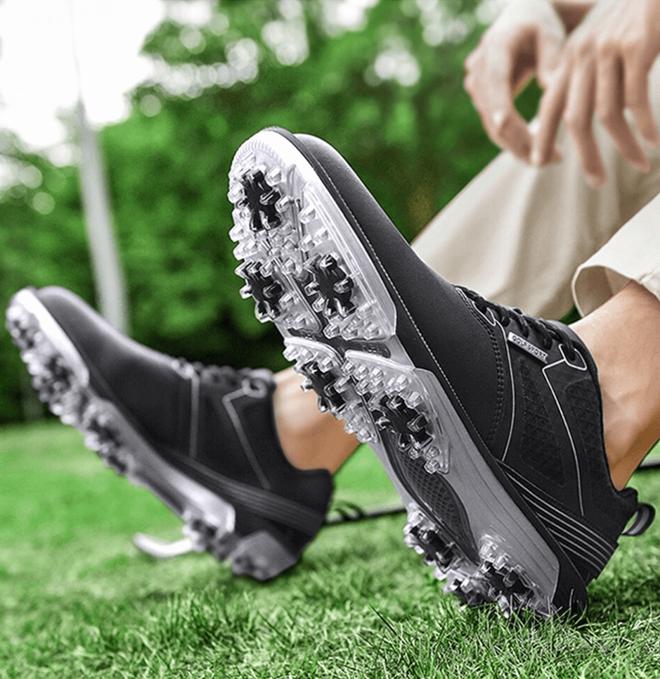 Men's sports flexible non-slip golf shoes with durable PU upper and rubber outsole for excellent grip.